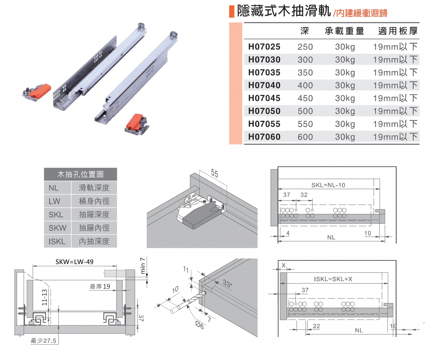 隱藏式木抽滑軌